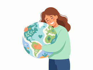 Fototapeta premium Woman's hands gently embrace planet Earth, symbolizing global environmental care.