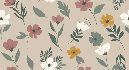 Seamless vintage floral pattern Scandinavian style vector © Lola