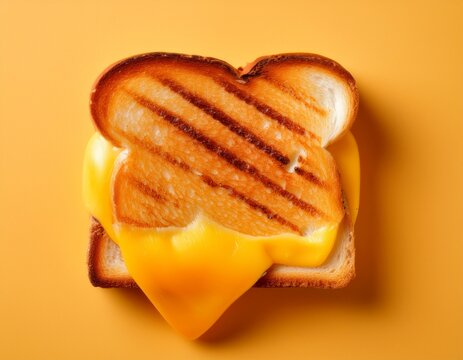 grilled cheese sandwich with melting cheese on white bread minimal food flat lay