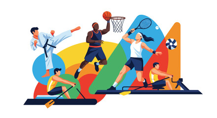 Multi-Sport Athletes Flat Design Vector Illustration © AAS CREATIVE