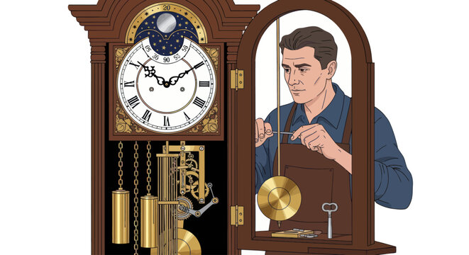 Clockmaker Repairing Grandfather Clock