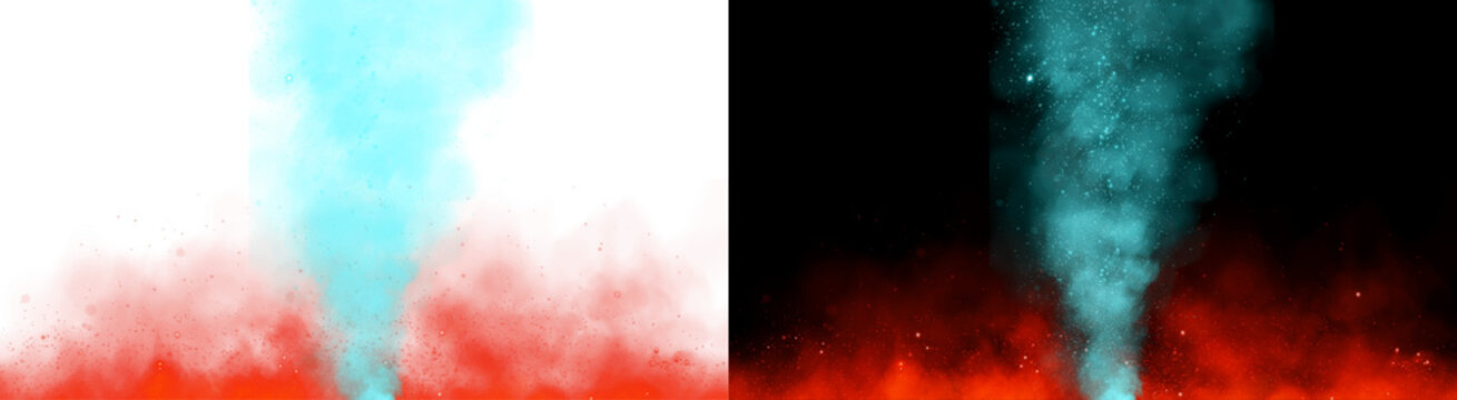 PNG image of Vibrant blue and red smoke illustration, dynamic abstract vapor, colorful mist effect, energetic steam texture for backgrounds and overlays isolated on Transparent Background