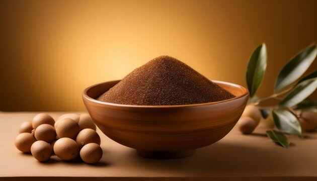 luo han guo the natural sweetener from chinese monk fruit in a brown bowl against a warm background