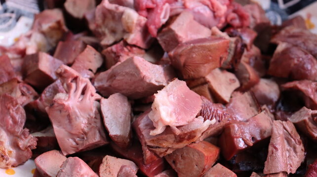 Seasoned lamb liver cubes with paprika cumin Moroccan boulfaf