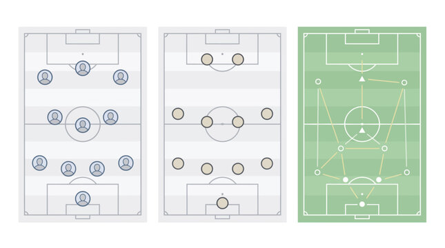 Soccer Field Layouts and Player Formations for Strategy and Game Planning.