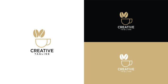 Sophisticated Gold Line Art Coffee Cup and Beans Logo Design, an Elegant and Creative Symbol for Modern Cafes, Premium Coffee Roasters, and Beverage Companies Seeking a Distinctive Brand Identity
