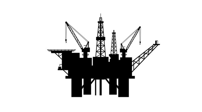 Offshore Oil Rig Silhouette Industrial Platform.