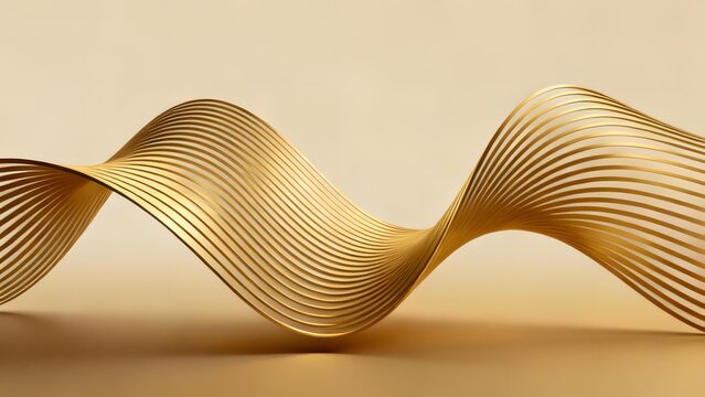 Golden wavy ribbon with intricate parallel lines on a neutral background
