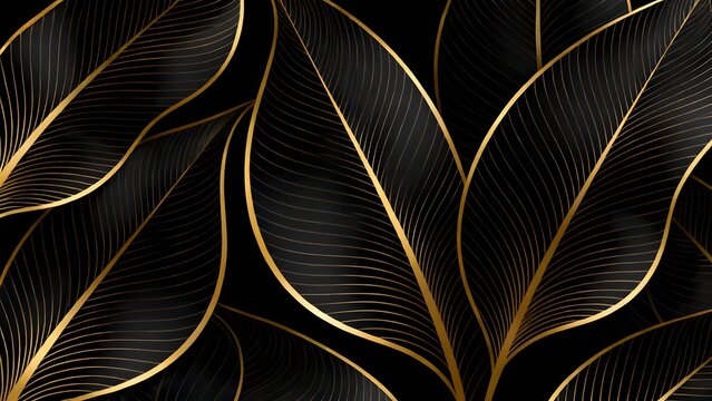 Abstract golden leaf patterns on a black background