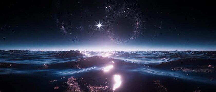 Surreal Liquid Mercury Ocean Waves Reflecting Binary Stars