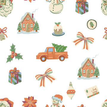Christmas elements seamless pattern vintage holiday frames festive decorative background for cozy seasonal projects