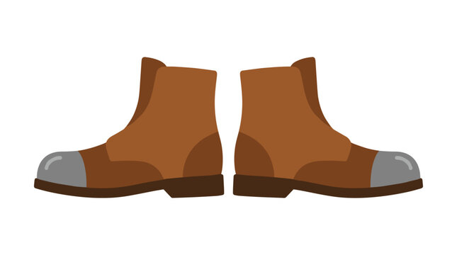 Pair of brown work boots with steel toes.