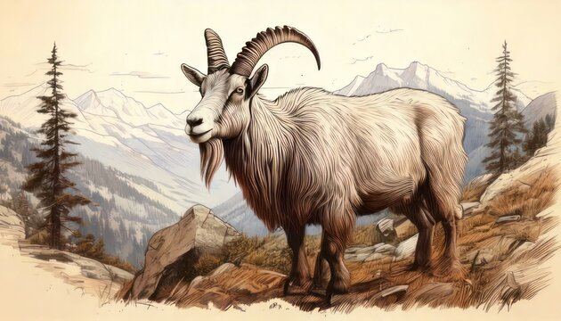 Majestic Mountain Goat Standing Proudly on Rocky Alpine Terrain.