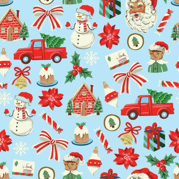 Christmas elements seamless pattern vintage holiday frames festive decorative background for cozy seasonal projects