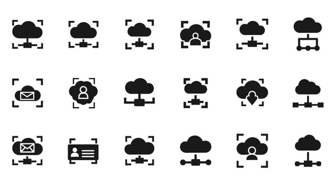 Cloud storage icons with symbols.