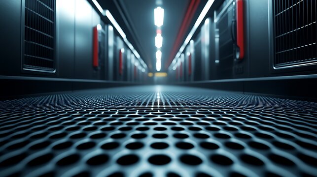 Futuristic Server Room Data Center Corridor.
