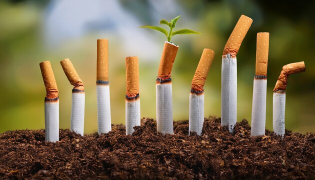 the pattern of tender sprouts growing from broken cigarettes represents the promotion of national tobacco control day smoke free growth advocacy and health public welfare scenes