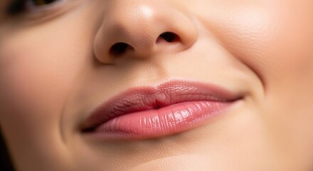 Naklejka premium Close-up of a womans face with pink lips.