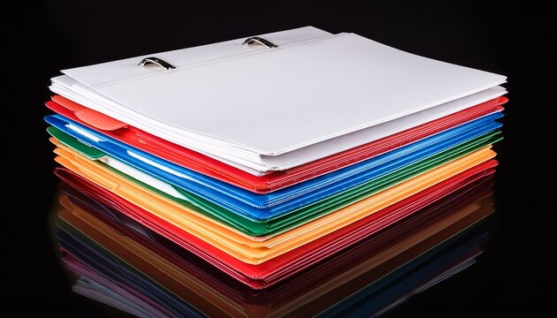 a stack of colorfulwhite background folders on a black background png
