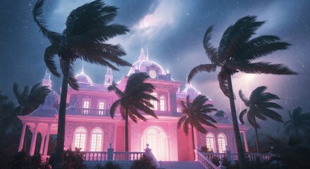 Obraz premium Stormy Night Over a Tropical Mansion.