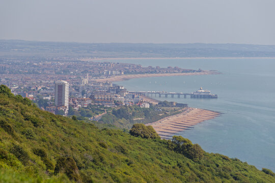 Eastbourne as seen from Beachy Head in East Sussex, UK