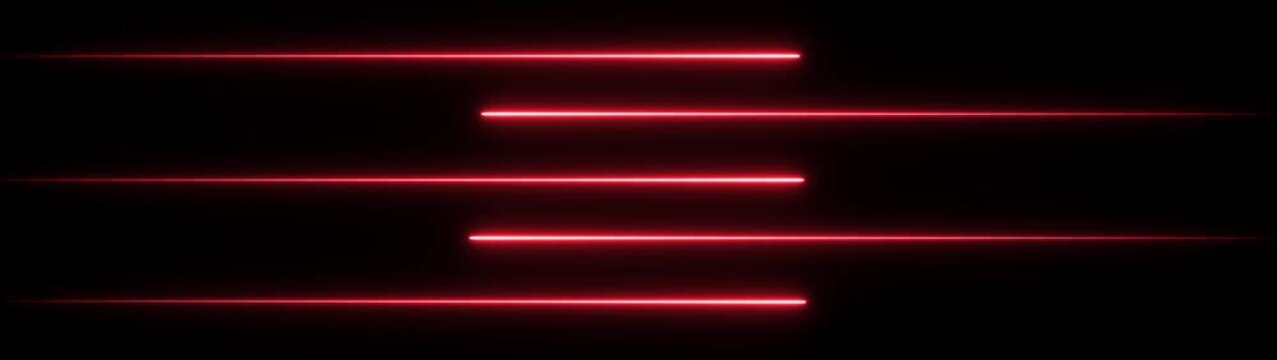 Bright red horizontal neon laser beams glowing on a dark black background