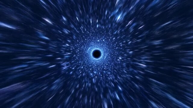 A simulated journey through space towards a deep, dark cosmic event horizon
