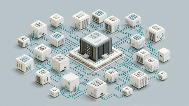 Digital Blockchain Cryptocurrency Concept with Central Server.