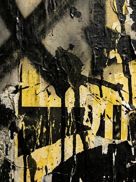 Abstract Art with Yellow Black and White Brush Strokes.