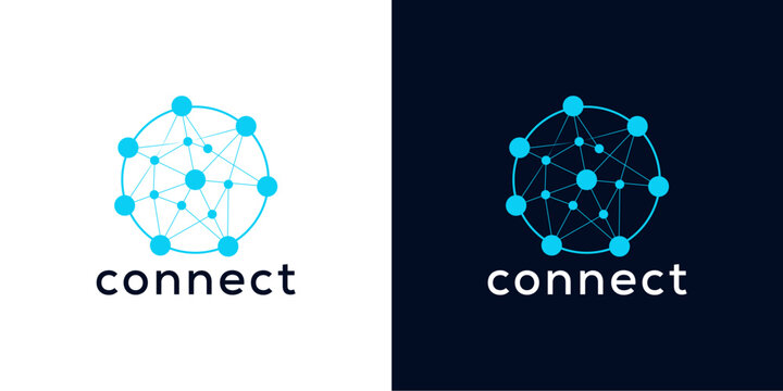 Network connection node logo design with tech theme.