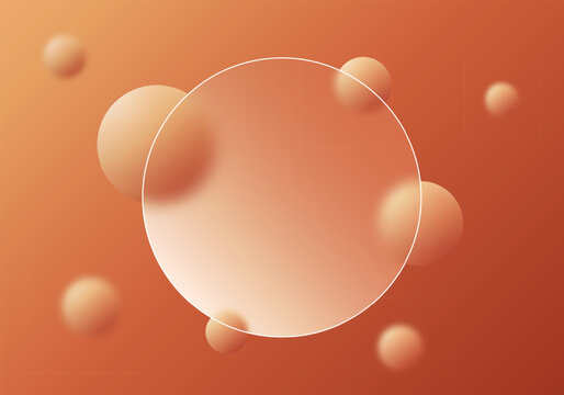 Abstract orange template with a frosted glass circle and soft 3D spheres. Eps 10