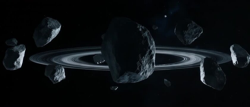 Surreal Planetary Rings of Floating Obsidian Monoliths
