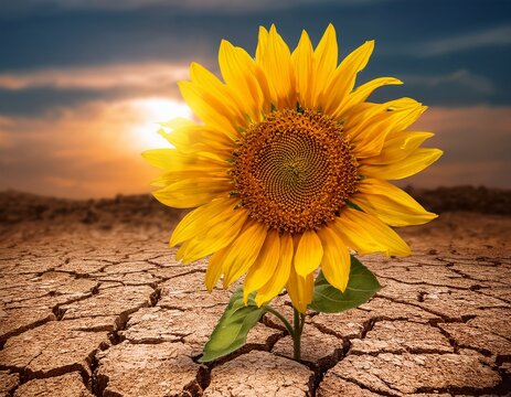 single sunflower growing from cracked dry earth symbol of hope resilience growth martin luther king jr day