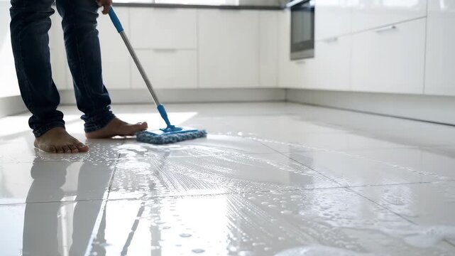 Person mopping kitchen floor