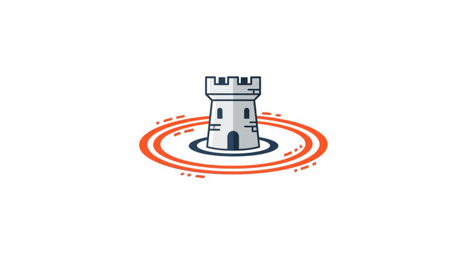 a castle tower surrounded by swirling orange lines.