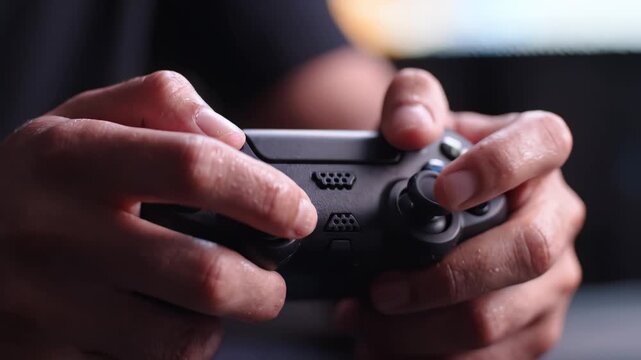 Hands holding a gaming controller