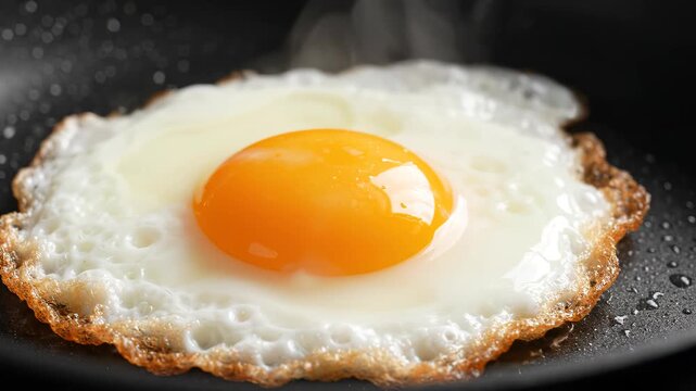 Fried egg cooking in pan