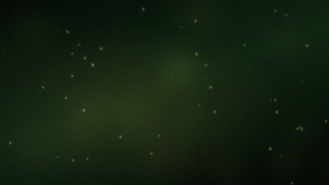 Glowing golden particles floating over a dark green background