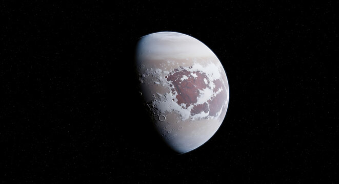 Realistic pluto dwarf planet rendering isolated on dark space