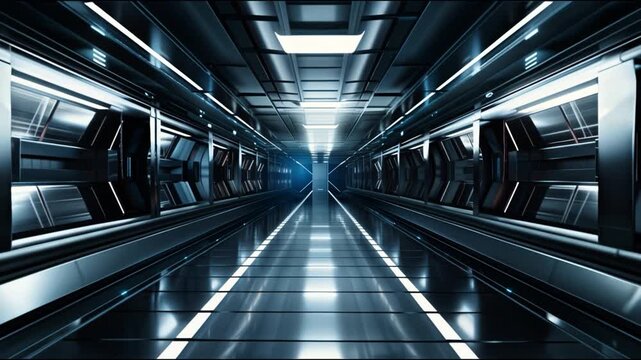 Advanced Space Station Hallway With Endless Perspective Animation