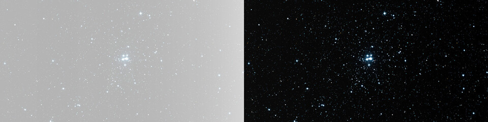 Glowing blue starry sky texture with bright starburst isolated on grey and black backgrounds set © Maxim