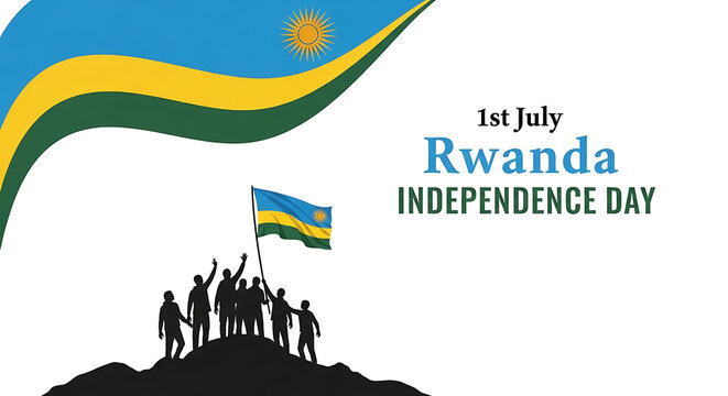 Rwanda independence day flag and people silhouette