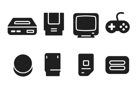 Retro Console Icons. Retro game console still life. Filled icon set of retro game console still life: classic