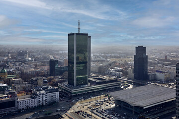 Warszawa widok na centrum miasta z dworcem centralnym © Jacek