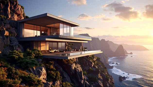 Modern cliffside residence coastal views