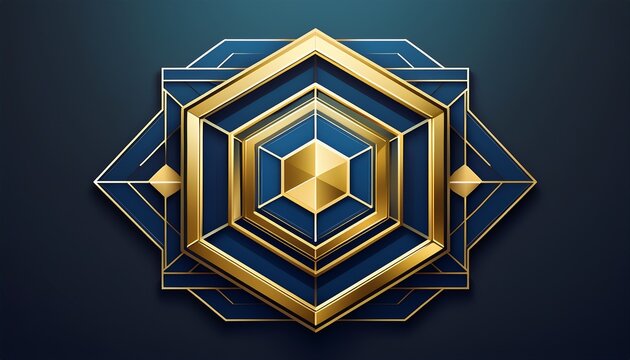 abstract geometric logo featuring interlocking hexagonal shapes in gold and blue creating a modern and sophisticated design