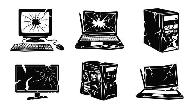 Cracked screens on computer devices.