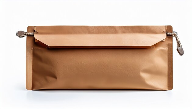 empty kraft paper pouch with zip lock isolated product mockup