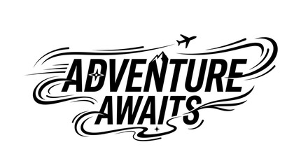Obraz premium Travel enthusiasts explore the world with Adventure Awaits illustration