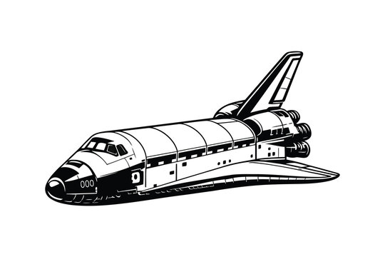 Space shuttle vector illustration in black and white
